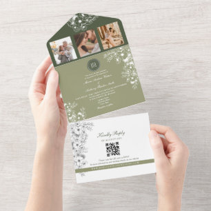 Olive Green Sage Blues Foto Hochzeit All In One Einladung