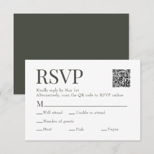 Olive Green Scan QR Code Meal Choice Hochzeit RSVP Karte
