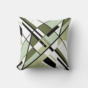 Olive Green Schwarz-weiß Diagonal Angular Design Kissen