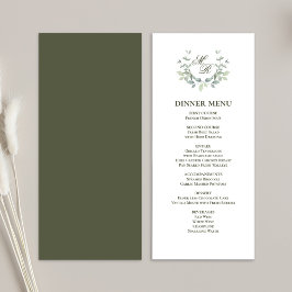 Olive Green Script Classic Wedding Dinner Menu Menükarte