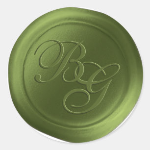 Olive Green Script Monogramme Stickers cire Sceau