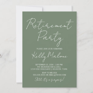 Olive Green Script Retirement-Party Einladung