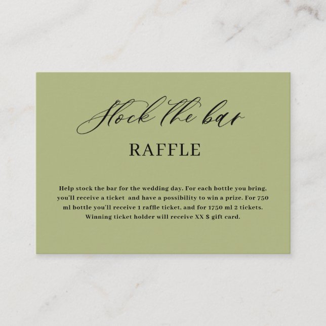 Olive  Green Script Stock the bar Bridal Shower  Begleitkarte (Vorderseite)