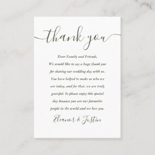 Olive Green Script Wedding Danke Platzkarte