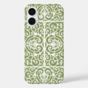 Olive Green Scrollings Muster iPhone 16 Hülle