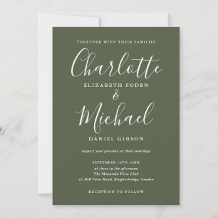 Olive Green Signature Script Foto Hochzeit Einladung