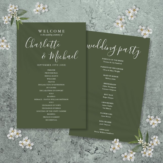 Olive Green Signature Script Programme de mariage (Olive Green Signature Script Wedding Program)