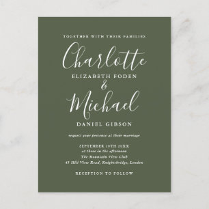 Olive Green Signature Script Wedding Einladungspostkarte