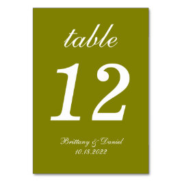 Olive Green Simple Calligraphy Wedding Tischnummer