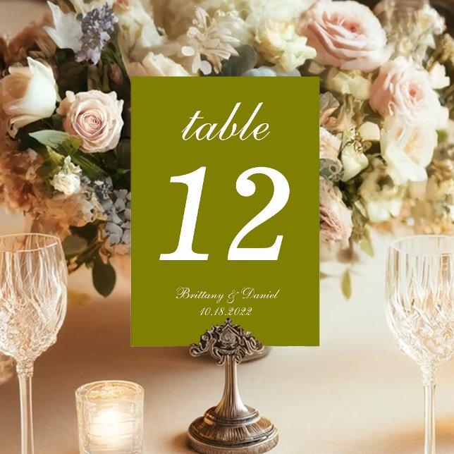 Olive Green Simple Calligraphy Wedding Tischnummer (Von Creator hochgeladen)