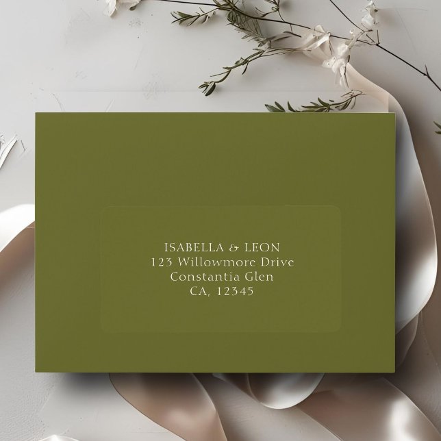 Olive Green | Simple Wedding Address Adressaufkleber (Von Creator hochgeladen)