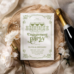 Olive Green Sparchampagne Engagement Party Einladung
