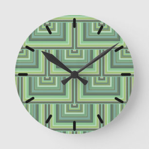 Olive green streifen quadratische Skalen Muster Runde Wanduhr