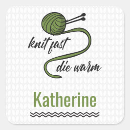 Olive Green Strick Schnell, Die Warm Quadratischer Aufkleber