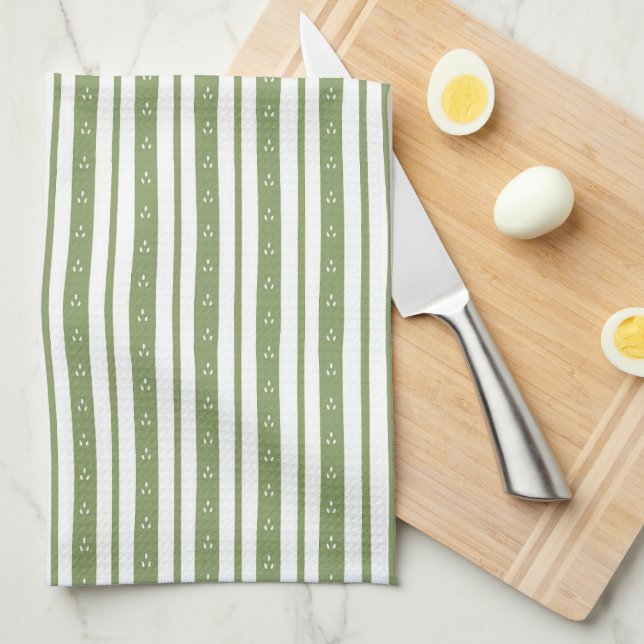 Olive Green Stripe Dish Towel Geschirrtuch (Viertel Falte)