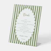 Olive green stripe wedding bar menu,drink wedding