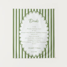Olive green stripe wedding bar menu,drink wedding