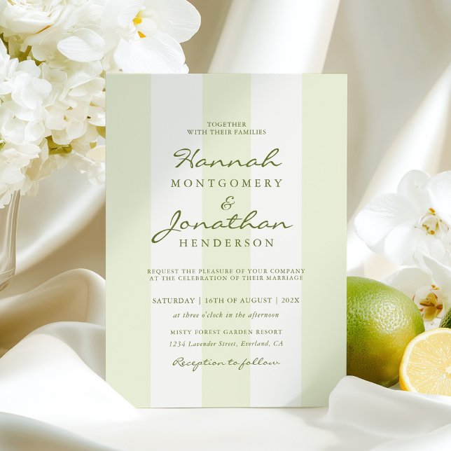 Olive Green Stripe Wedding Invitation (Créateur téléchargé)