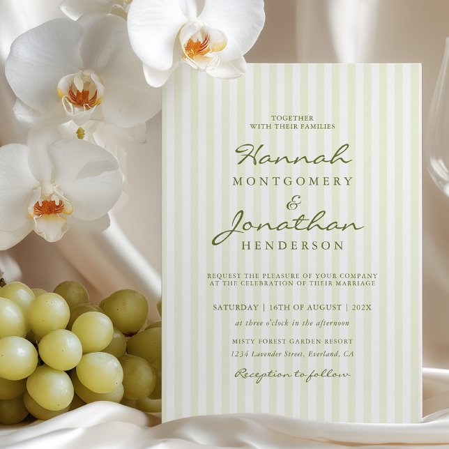 Olive Green Stripe Wedding Invitation (Créateur téléchargé)