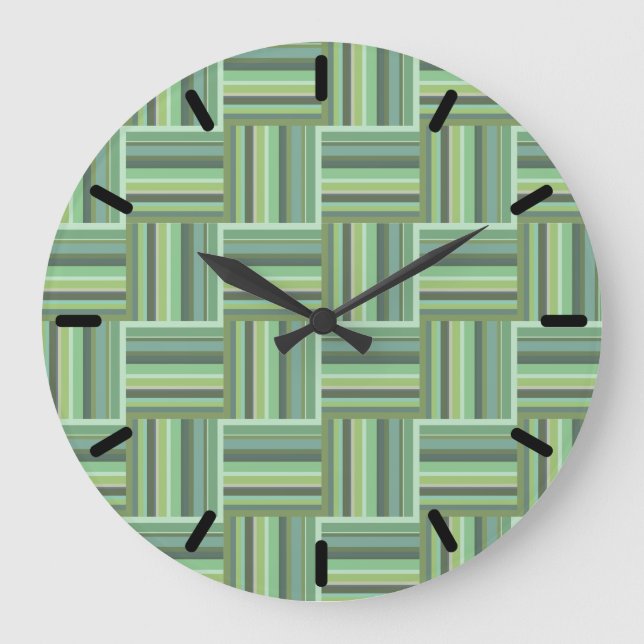 Olive green stripes weave pattern große wanduhr (Vorderseite)