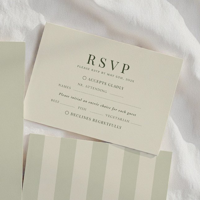Olive Green Stripes Wedding RSVP Karte (Von Creator hochgeladen)