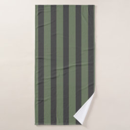 Olive Green Tick Striping Duschvorhang Badhandtuch Set