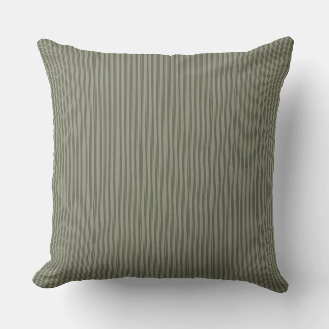 Olive Green Ticking Strip Kissen (Vorderseite)