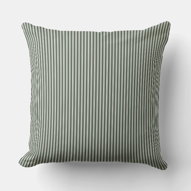 Olive Green Ticking Stripe Kissen (Vorderseite)