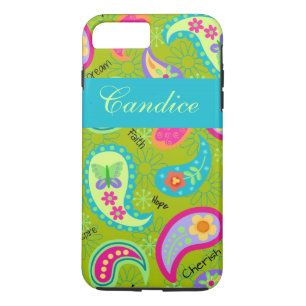 Olive Green Turquoise Modern Paisley Name Case-Mate iPhone Hülle