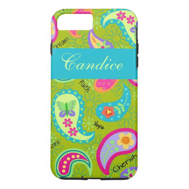 Olive Green Turquoise Modern Paisley Name Case-Mate iPhone Hülle (Rückseite)