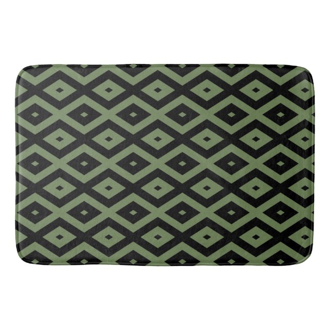 Olive-Green-und Black-Diamant-Muster Badematte (Vorderseite)