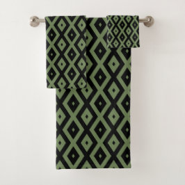 Olive-Green-und Black-Diamant-Muster Badhandtuch Set