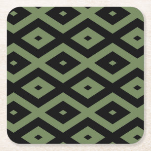 Olive-Green-und Black-Diamant-Muster Rechteckiger Pappuntersetzer