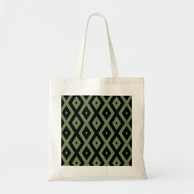 Olive-Green-und Black-Diamant-Muster Tragetasche (Vorne)