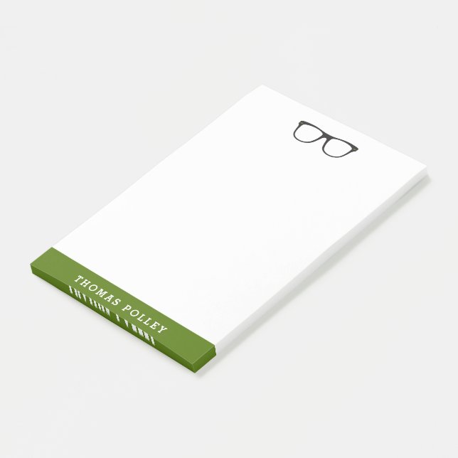 Olive Green und Black Hipster Brillen Notepad Post-it Klebezettel (angewinkelt)