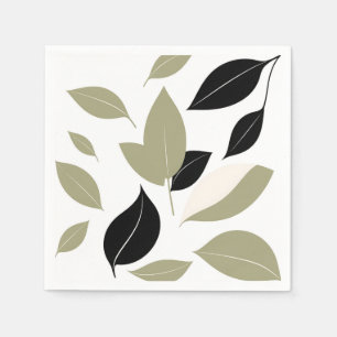 Olive Green und Black Leaf Scatter Modern Serviette