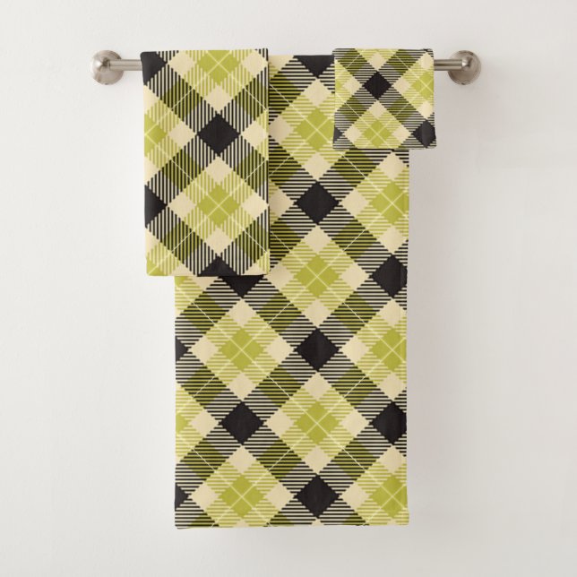 Olive Green und Black Tartan Kariert Badhandtuch Set (Insitu)