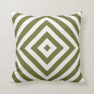 Olive Green und Cream Diamond Geometric Muster Th Kissen