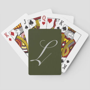 Olive Green und Grau Script Monogram Playing Cards Spielkarten