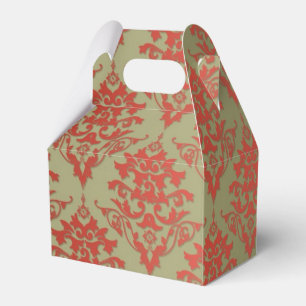 Olive Green und Red Floral Damask Geschenkschachtel