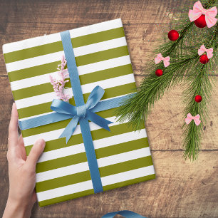 Olive Green und Weiß, einfach, horizontal gestreif Geschenkpapier