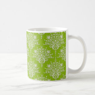 Olive Green und White Damask Kaffeetasse