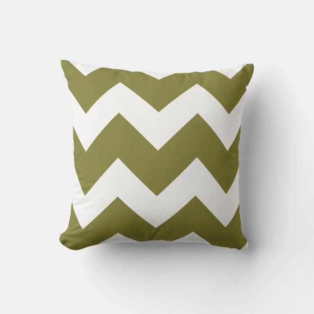 Olive Green und White Large Zickzack Print Kissen (Vorderseite)