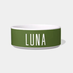 Olive Green und White Simple Elegante Name Katze H Napf