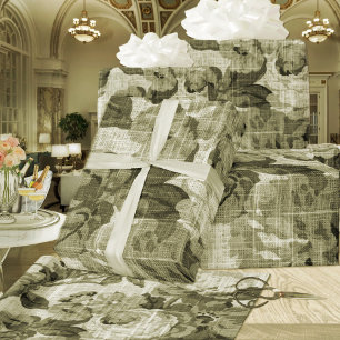 Olive Green Vintag Floral Toile Fabric No.4 Geschenkpapier