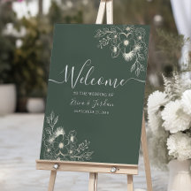 Olive Green Vintag Floral Wedding Welcome Poster
