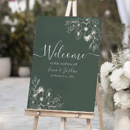 Olive Green Vintag Floral Wedding Welcome Poster