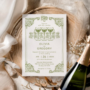 Olive Green Vintag Sparking Champagner Hochzeit Einladung