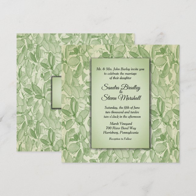 Olive Green Vintag Theme Wedding Einladung (Vorne/Hinten)