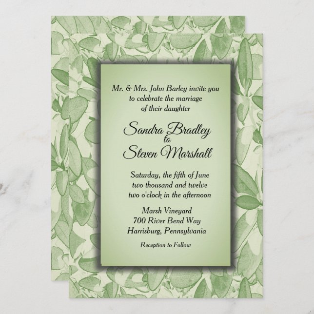 Olive Green Vintag Theme Wedding Einladung (Vorne/Hinten)